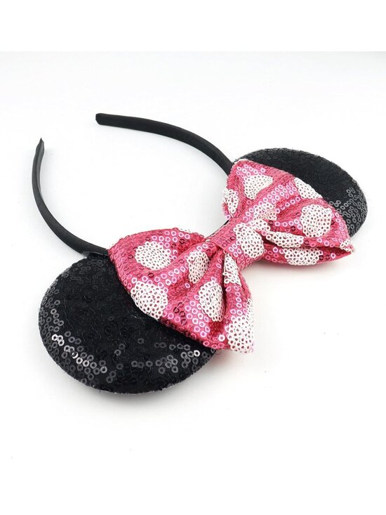 Women\'s Hot Pink Polyester Sequin Bow Mickey Mouse Headband Hair Accessory main image 4